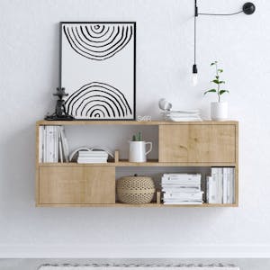 Rangement mural suspendu effet chêne, avec niches MARFA